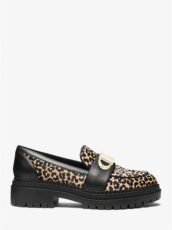 Michael Kors Parker Leopard Print Calf Hair Ženske Loafers Crne | HR1713WNR