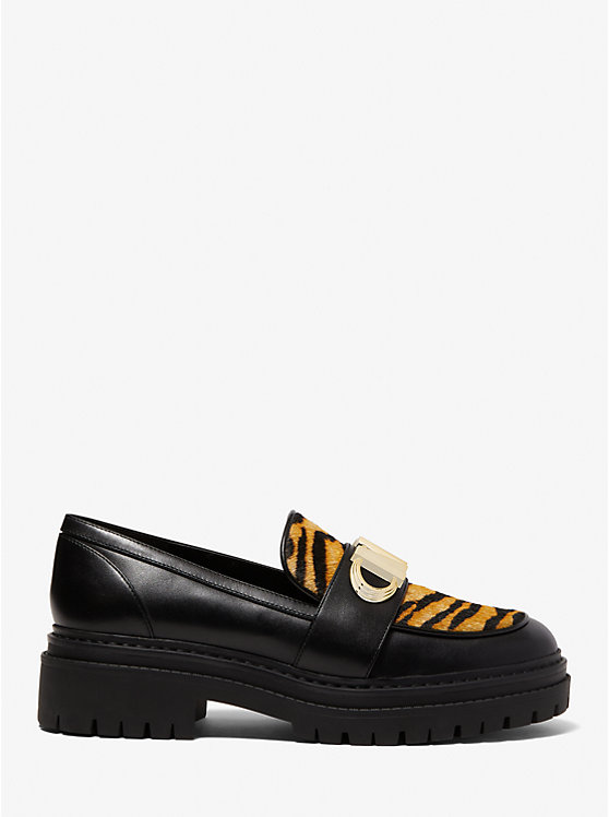 Michael Kors Parker Tiger Print Calf Hair and Leather Ženske Loafers MARIGOLD | HR1714EBT