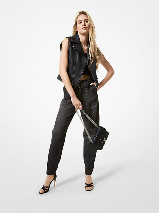 Michael Kors Pebbled Leather Moto Vest Ženske Jakna Crne | HR1398WND