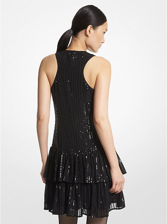 Michael Kors Pinstripe Sequined Georgette Halter Ženske Haljina Crne | HR1313KOO