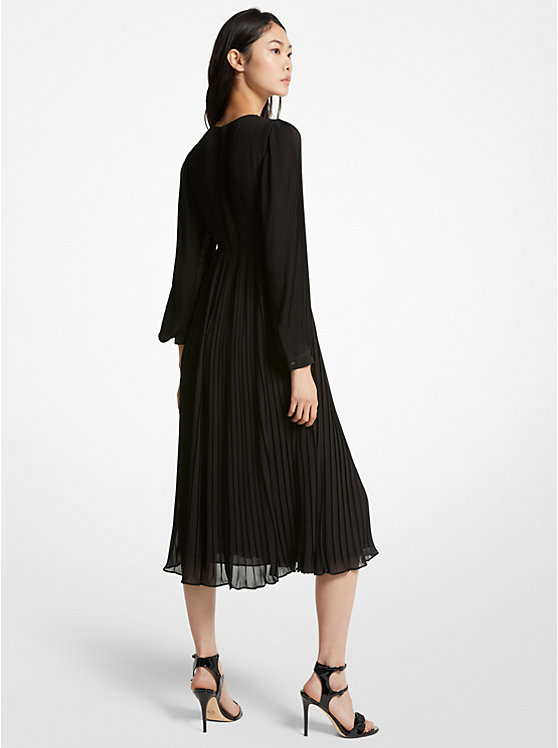 Michael Kors Pleated Georgette Midi Ženske Haljina Crne | HR1316XYS