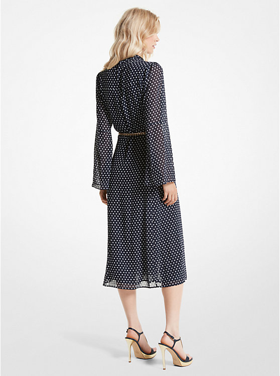 Michael Kors Polka Dot Georgette Tie-Neck Midi Ženske Haljina MIDNIGHTBLUE | HR1319BEG