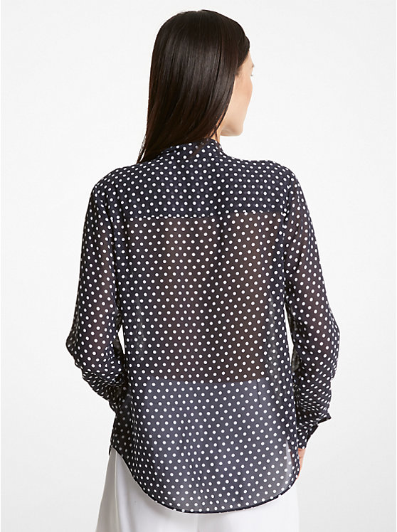 Michael Kors Polka Dot Georgette Tie-Neck Ženske Bluza MIDNIGHTBLUE | HR1456TCJ