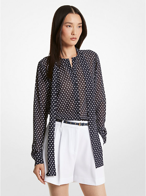 Michael Kors Polka Dot Georgette Tie-Neck Ženske Bluza MIDNIGHTBLUE | HR1456TCJ