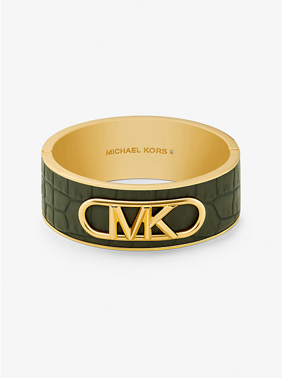 Michael Kors Precious Metal-Plated Brass and Crocodile Embossed Empire Logo Ženske Kruta Narukvica Zelene | HR1498YXT