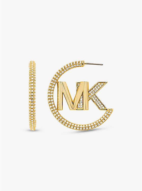 Michael Kors Precious Metal-Plated Brass Pavé Logo Hoop Ženske Naušnice Zlatne | HR1545AHN