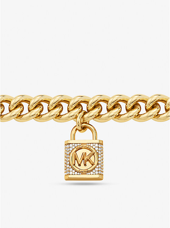 Michael Kors Precious Metal-Plated Brass Pavé Lock Curb Link Ženske Ogrlica Zlatne | HR1564OKJ