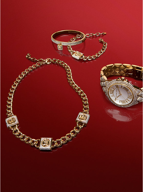 Michael Kors Precious Metal-Plated Brass Pavé Lock Trio Ženske Ogrlica Zlatne | HR1565PJK