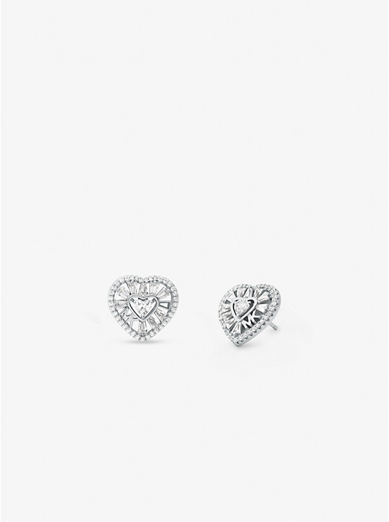 Michael Kors Precious Metal-Plated Sterling Silver Pavé Heart Stud Ženske Naušnice Srebrne | HR1549UZW