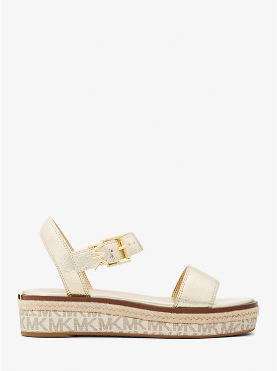 Michael Kors Richie Metallic and Logo Platform Espadrille Ženske Sandale Zlatne | HR1948BEV