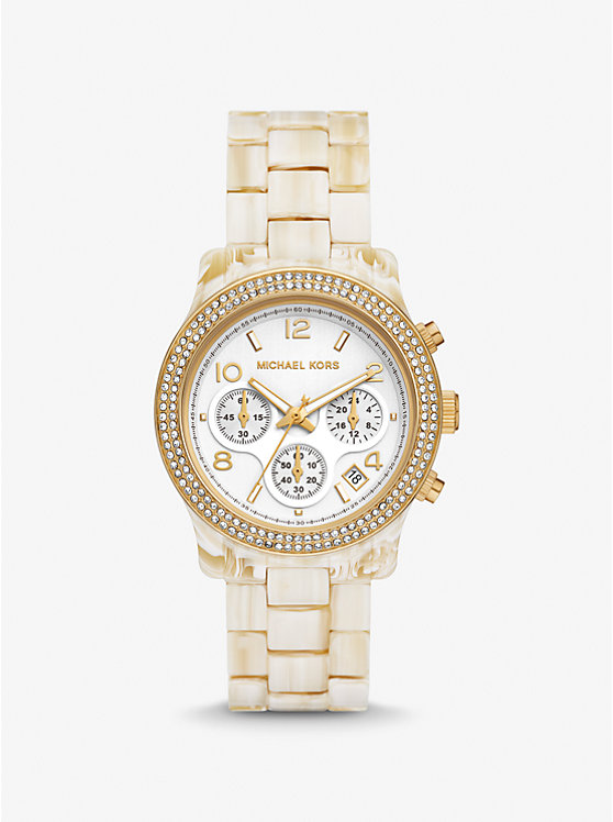 Michael Kors Runway Pavé Gold-Tone and Acetate Ženske Sat ALABASTER | HR1662EBU