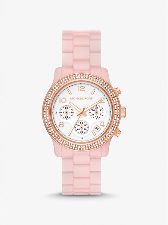 Michael Kors Runway Pavé Rose Gold-Tone and Blush Acetate Ženske Sat BLUSH | HR1665YXP