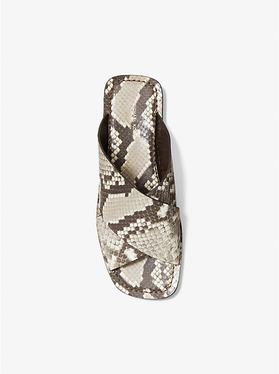 Michael Kors Ruth Python Embossed Leather Slide Ženske Sandale NATURAL | HR1956HAR