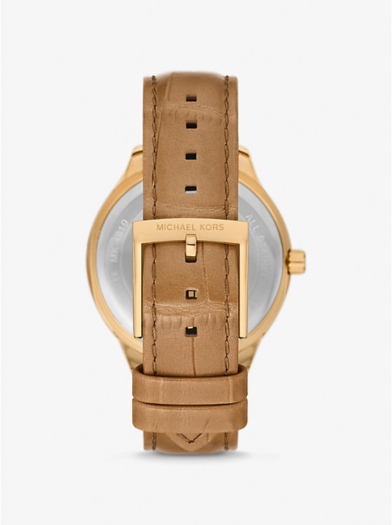 Michael Kors Sage Pavé Gold-Tone and Crocodile Embossed Leather Ženske Sat PEANUT | HR1670AHG