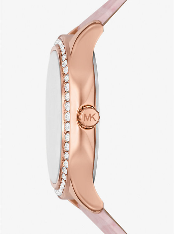 Michael Kors Sage Pavé Rose Gold-Tone and Crocodile Embossed Leather Ženske Sat Roze | HR1671SGH