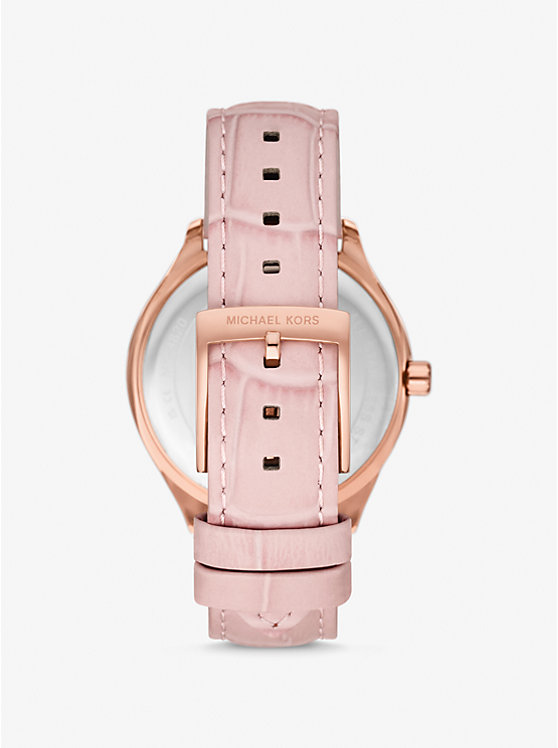 Michael Kors Sage Pavé Rose Gold-Tone and Crocodile Embossed Leather Ženske Sat Roze | HR1671SGH