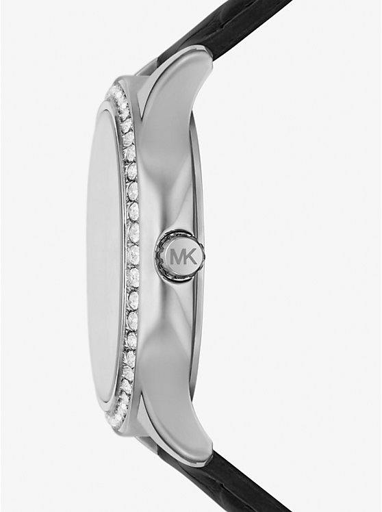 Michael Kors Sage Pavé Silver-Tone and Crocodile Embossed Leather Ženske Sat Crne | HR1672DFJ