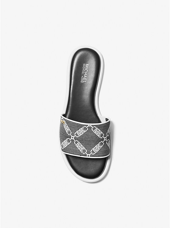 Michael Kors Saylor Empire Logo Jacquard Slide Ženske Sandale BLACK/WHITE | HR1957GST