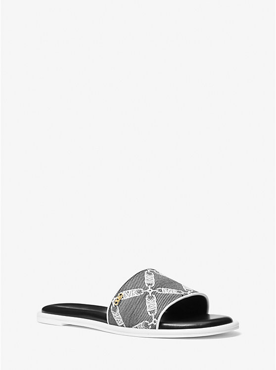 Michael Kors Saylor Empire Logo Jacquard Slide Ženske Sandale BLACK/WHITE | HR1957GST