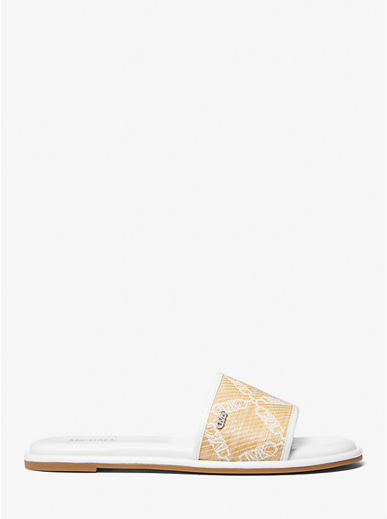 Michael Kors Saylor Empire Logo Jacquard Straw Slide Ženske Sandale NAT/OPTICWHT | HR1958FDY