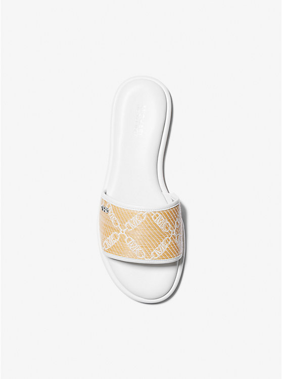 Michael Kors Saylor Empire Logo Jacquard Straw Slide Ženske Sandale NAT/OPTICWHT | HR1958FDY