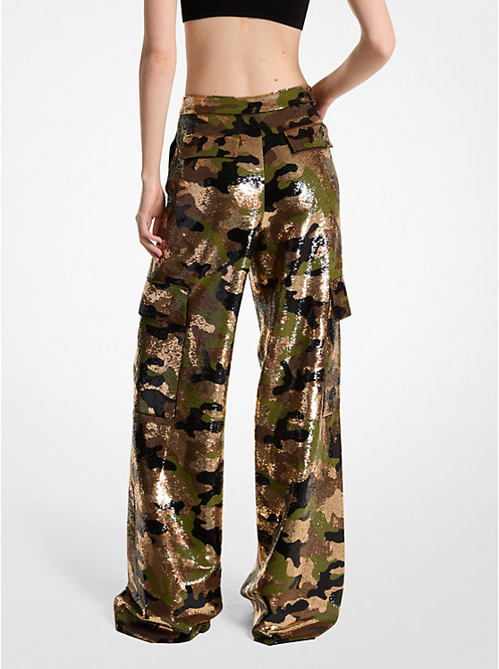 Michael Kors Sequined Camouflage Wide-Leg Cargo Ženske Hlače Tamno | HR1443OKR