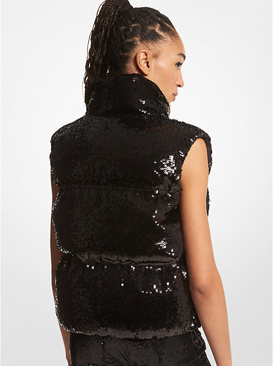 Michael Kors Sequined Ciré Quilted Puffer Vest Ženske Jakna Crne | HR1405YXZ