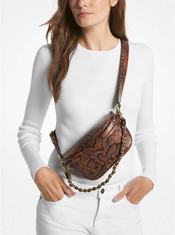 Michael Kors Slater Extra-Small Snake Embossed Leather Sling Pack Ženske Crossbody Torba LUGGAGE | HR1134YXL