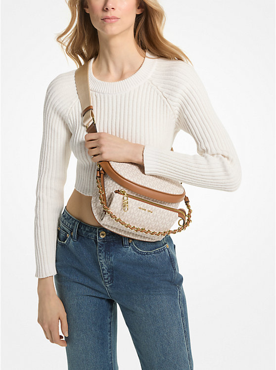 Michael Kors Slater Medium Signature Logo Sling Pack Ženske Crossbody Torba VANILLA/ACORN | HR1142EBM