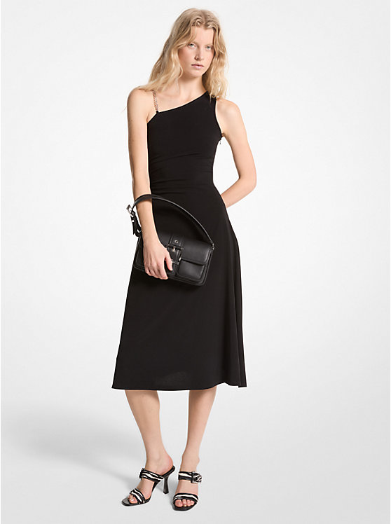 Michael Kors Stretch Matte Jersey One-Shoulder Midi Ženske Haljina Crne | HR1341UZP