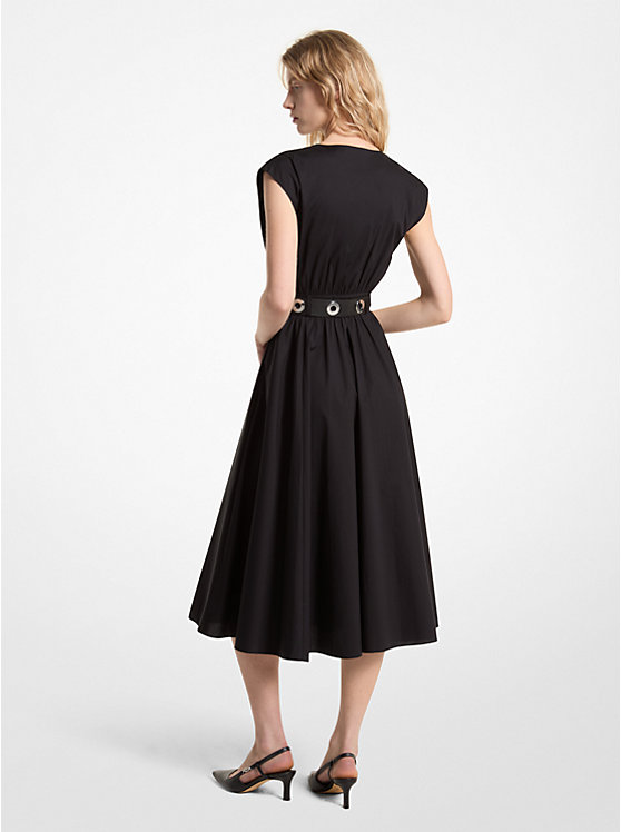 Michael Kors Stretch Organic Cotton Poplin Midi Ženske Haljina Crne | HR1342YXA