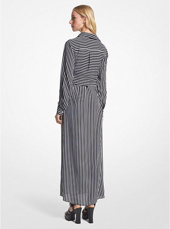 Michael Kors Striped Georgette Tie-Front Shirt Ženske Haljina Crne | HR1343TCS