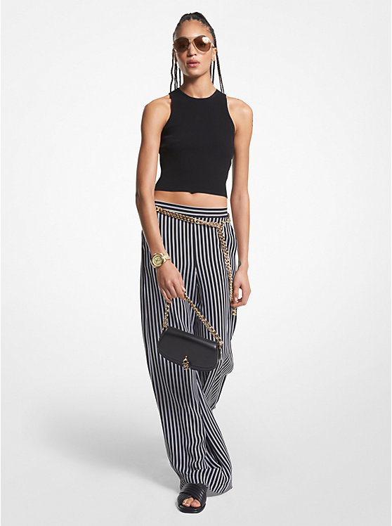 Michael Kors Striped Georgette Wide-Leg Ženske Hlače Crne | HR1448RVO