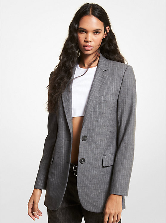 Michael Kors Striped Stretch Wool Boyfriend Blazer Ženske Jakna Plave | HR1414GSW