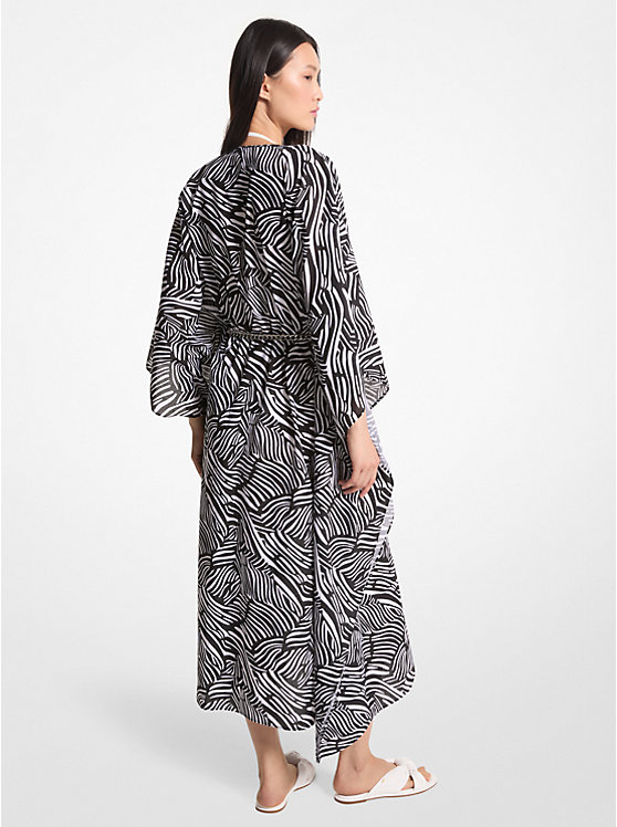 Michael Kors Zebra Organic Cotton Lawn Caftan Ženske Haljina BLACK/WHITE | HR1347QMH